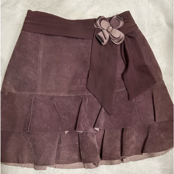 bebe Dresses & Skirts - Bebe mini skirt, genuine leather & silk, size 0